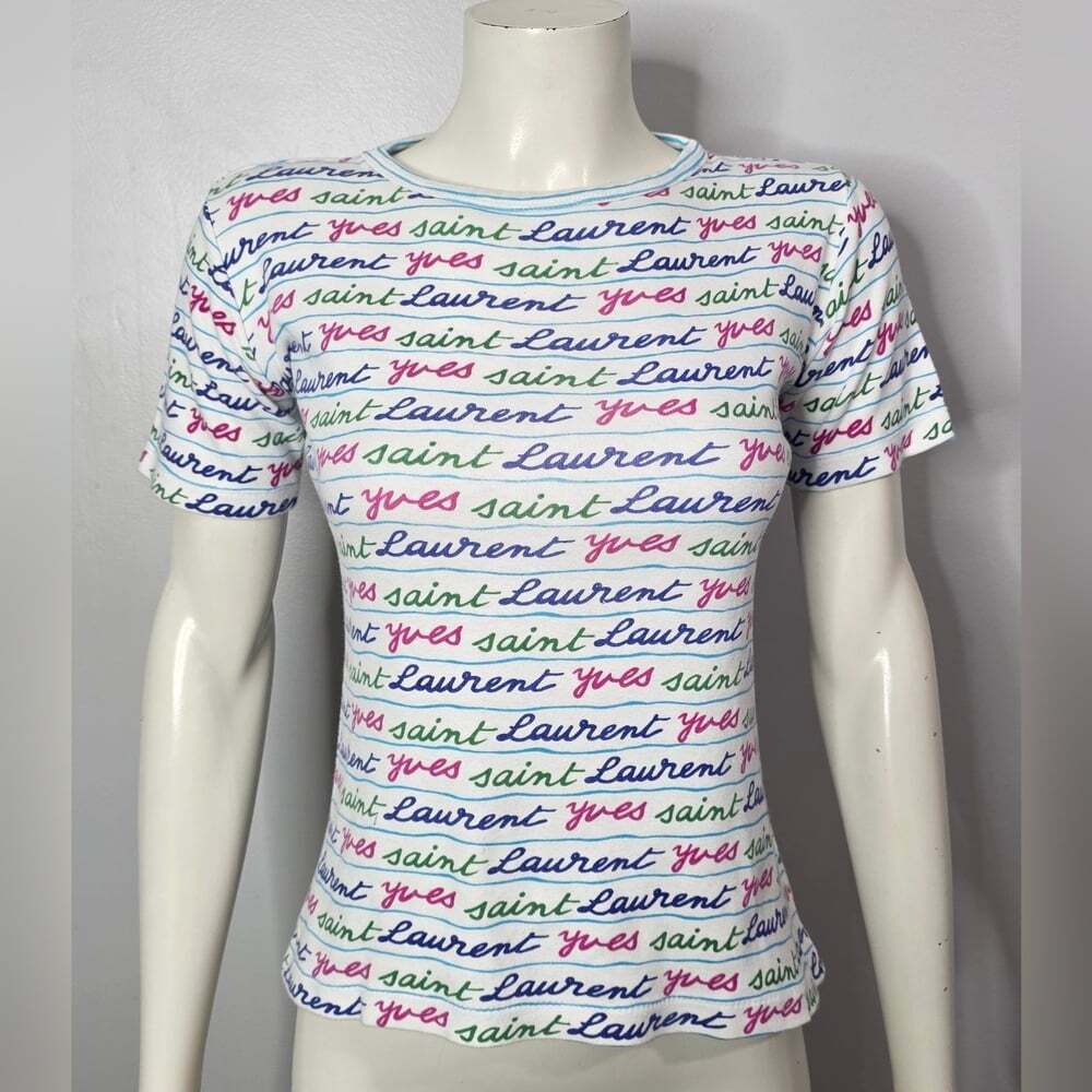 Vintage Yves Saint Laurent Multicolor Logo Print Women's Top